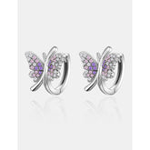 Purple Zircon Butterfly Silver Hoop Earrings for Women
